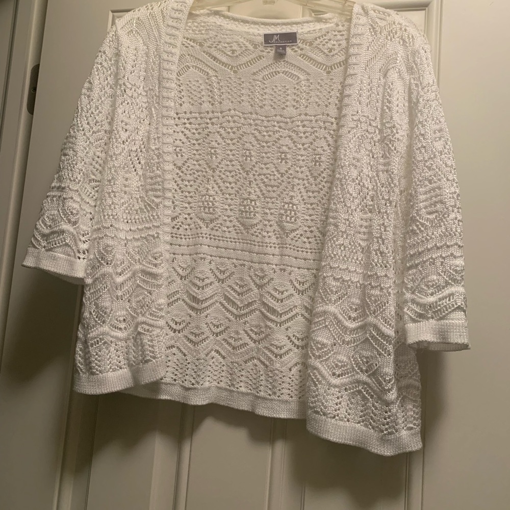 JM collection white knit short sleeve sweater